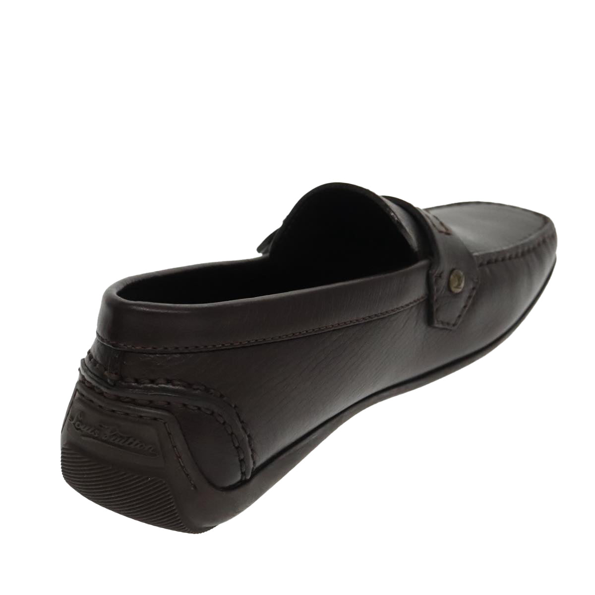 LOUIS VUITTON Loafers Leather 5 1/2 Brown LV Auth bs19545