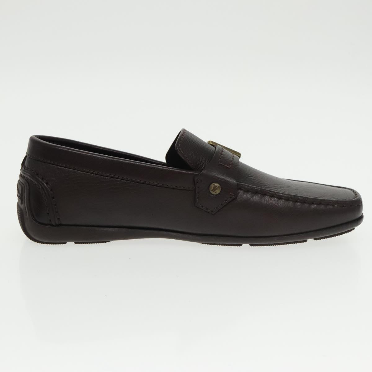 LOUIS VUITTON Loafers Leather 5 1/2 Brown LV Auth bs19545