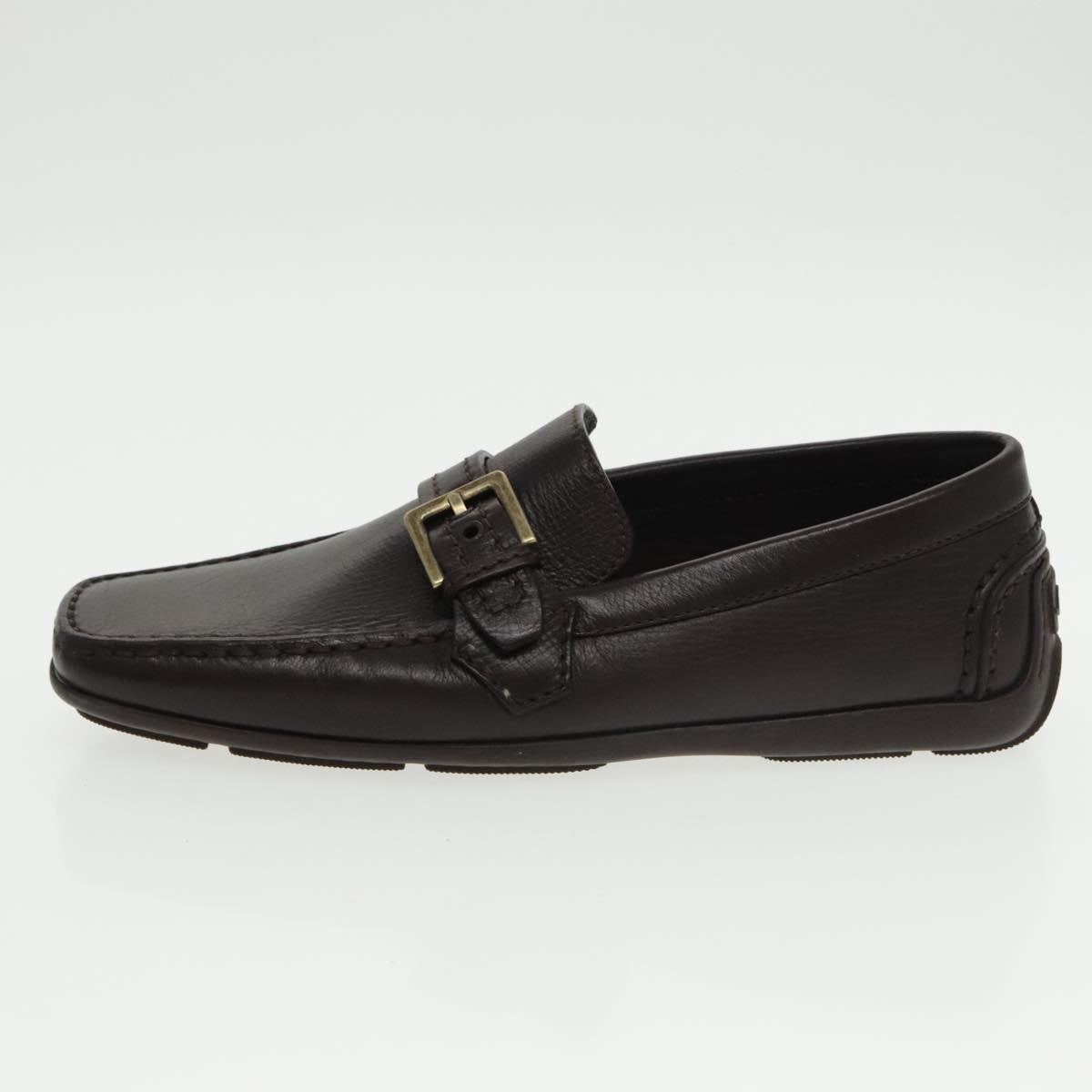 LOUIS VUITTON Loafers Leather 5 1/2 Brown LV Auth bs19545