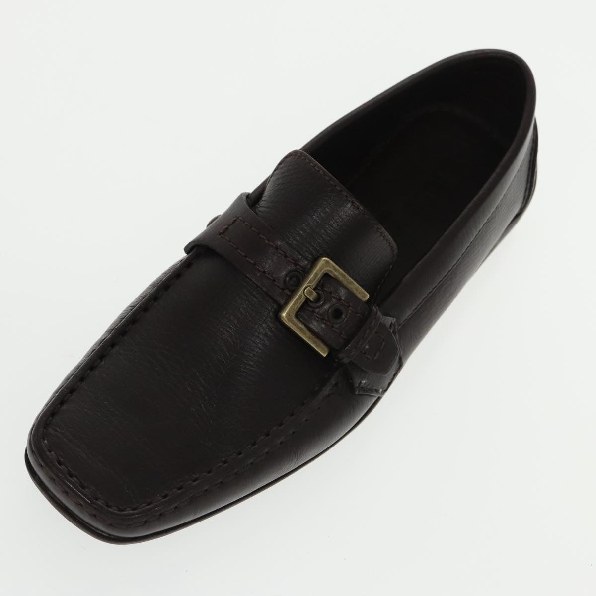 LOUIS VUITTON Loafers Leather 5 1/2 Brown LV Auth bs19545