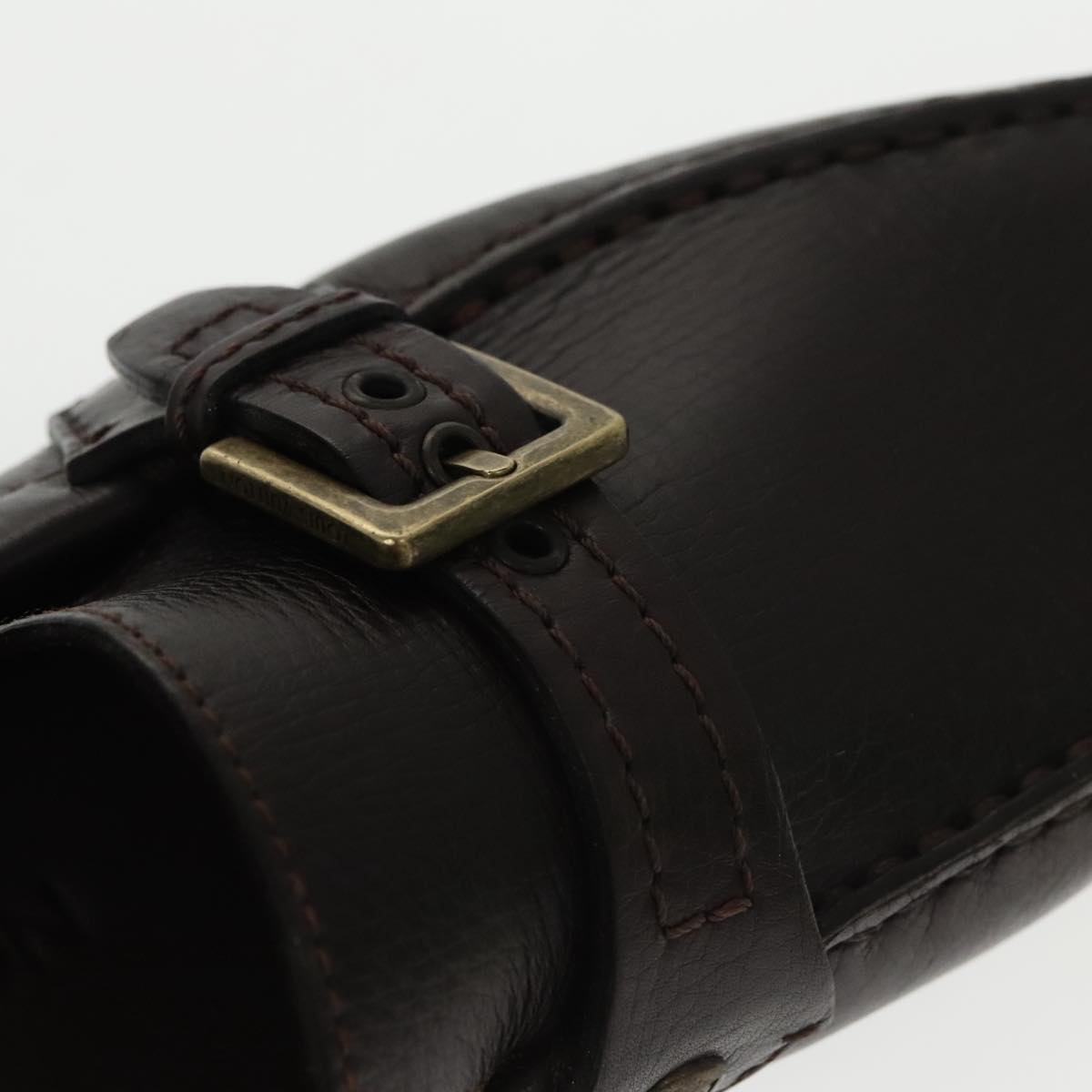 LOUIS VUITTON Loafers Leather 5 1/2 Brown LV Auth bs19545