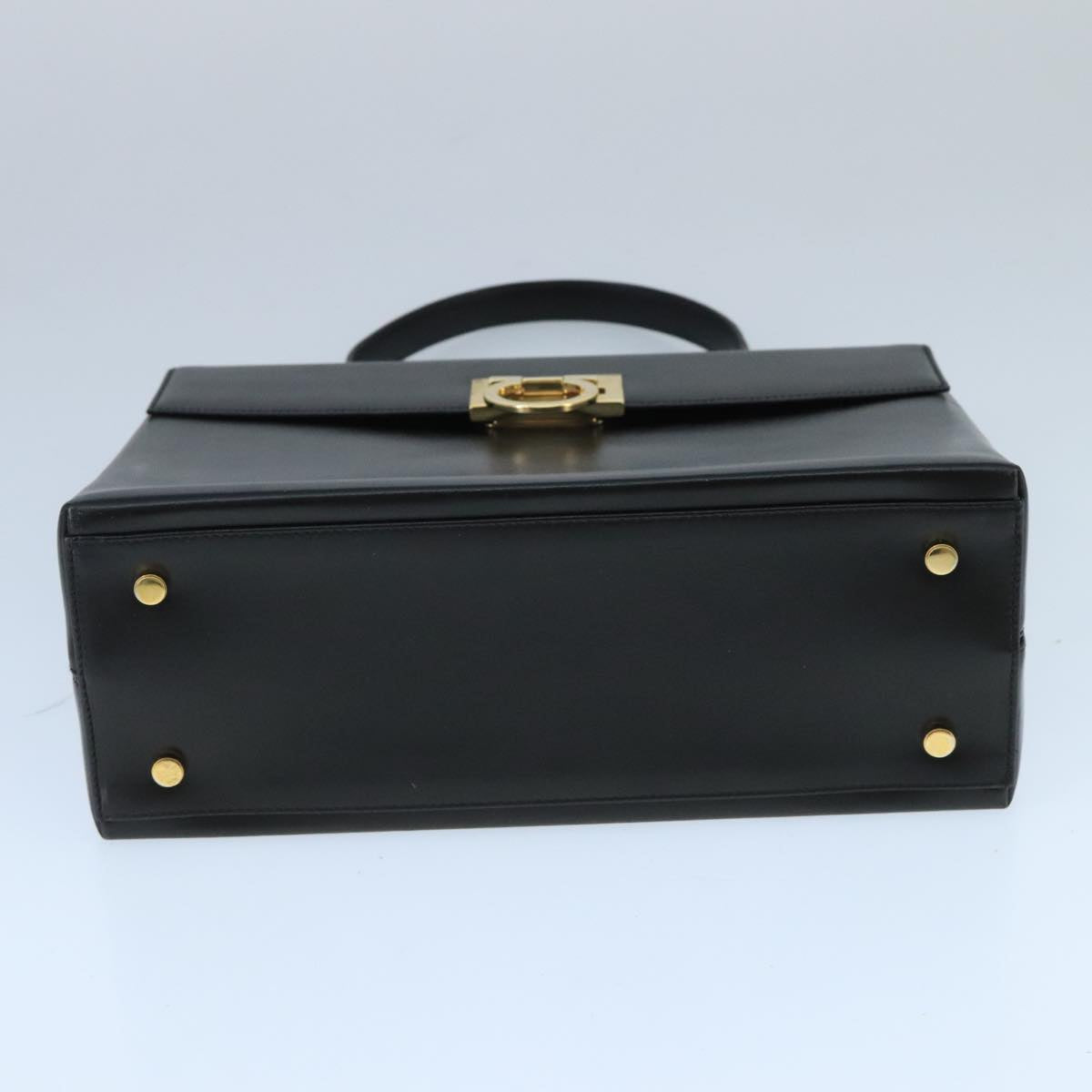 Salvatore Ferragamo Gancini Hand Bag Leather Black Gold Auth bs19613