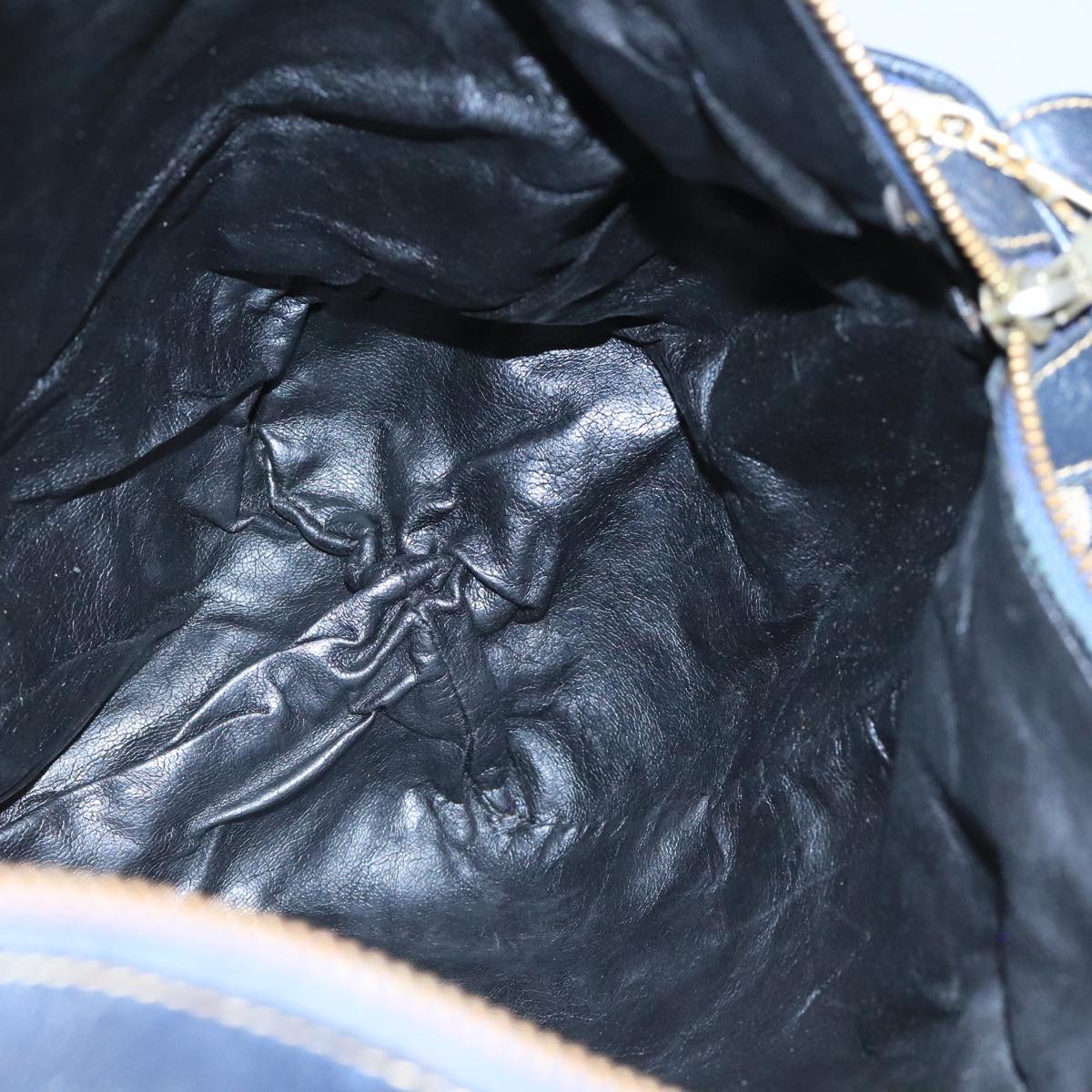 CELINE C Sulky Boston Bag Canvas Leather Navy Gold Auth bs19729