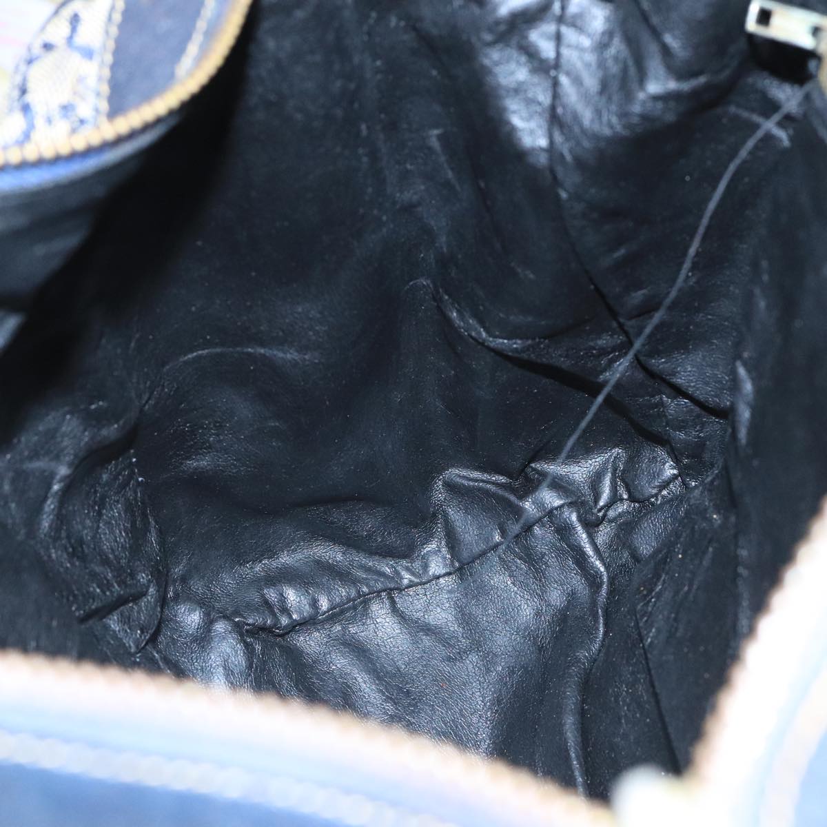 CELINE C Sulky Boston Bag Canvas Leather Navy Gold Auth bs19729