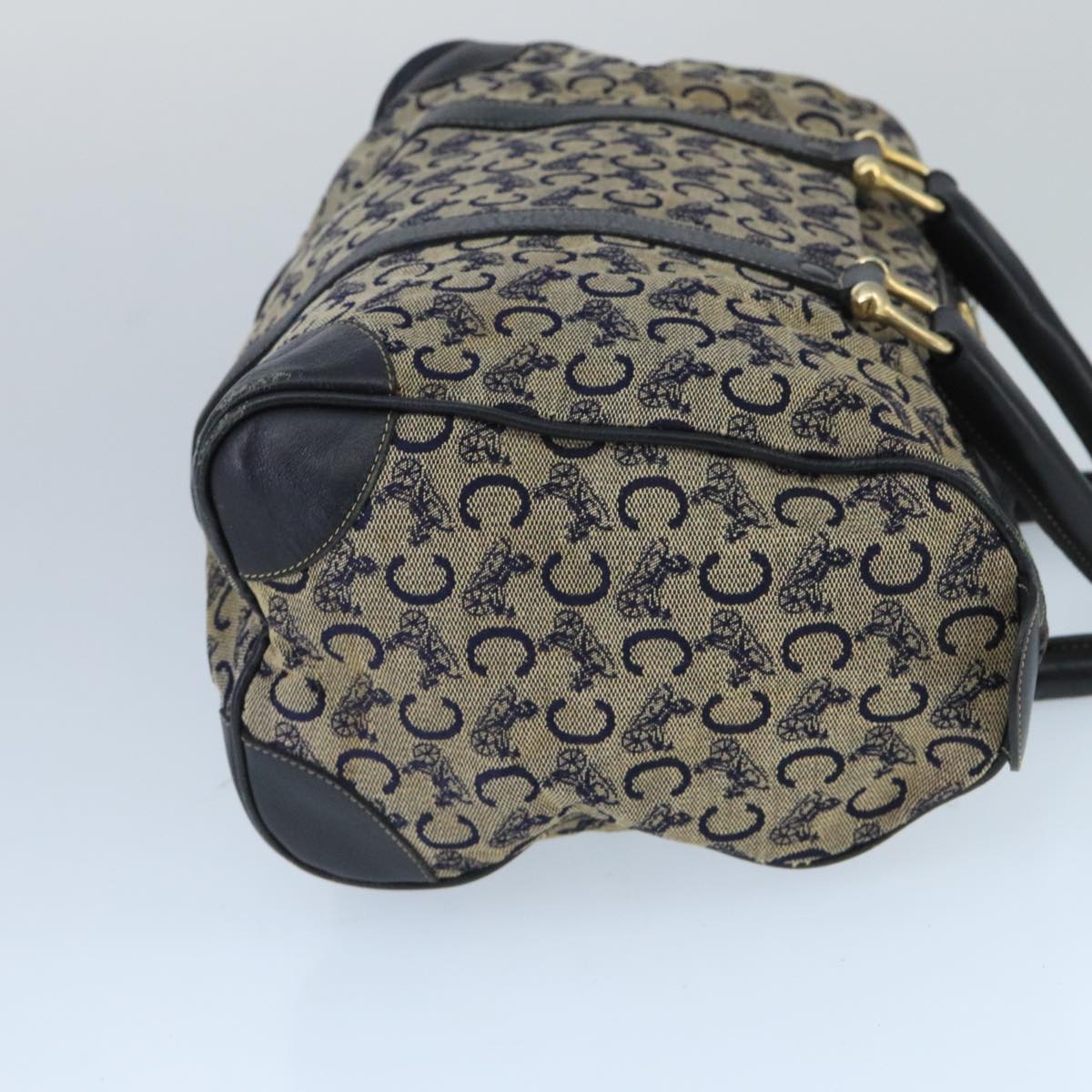 CELINE C Sulky Boston Bag Canvas Leather Navy Gold Auth bs19729