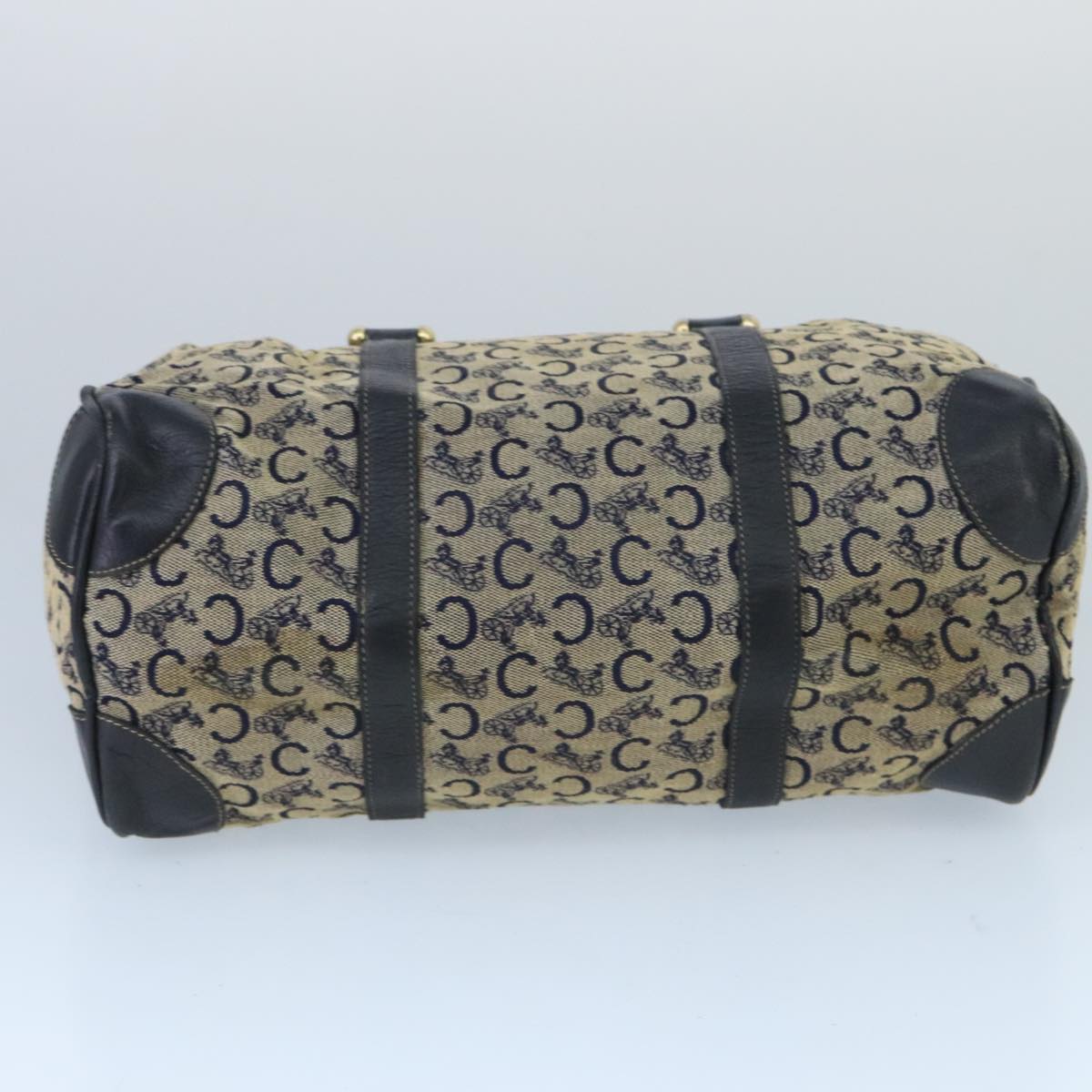 CELINE C Sulky Boston Bag Canvas Leather Navy Gold Auth bs19729