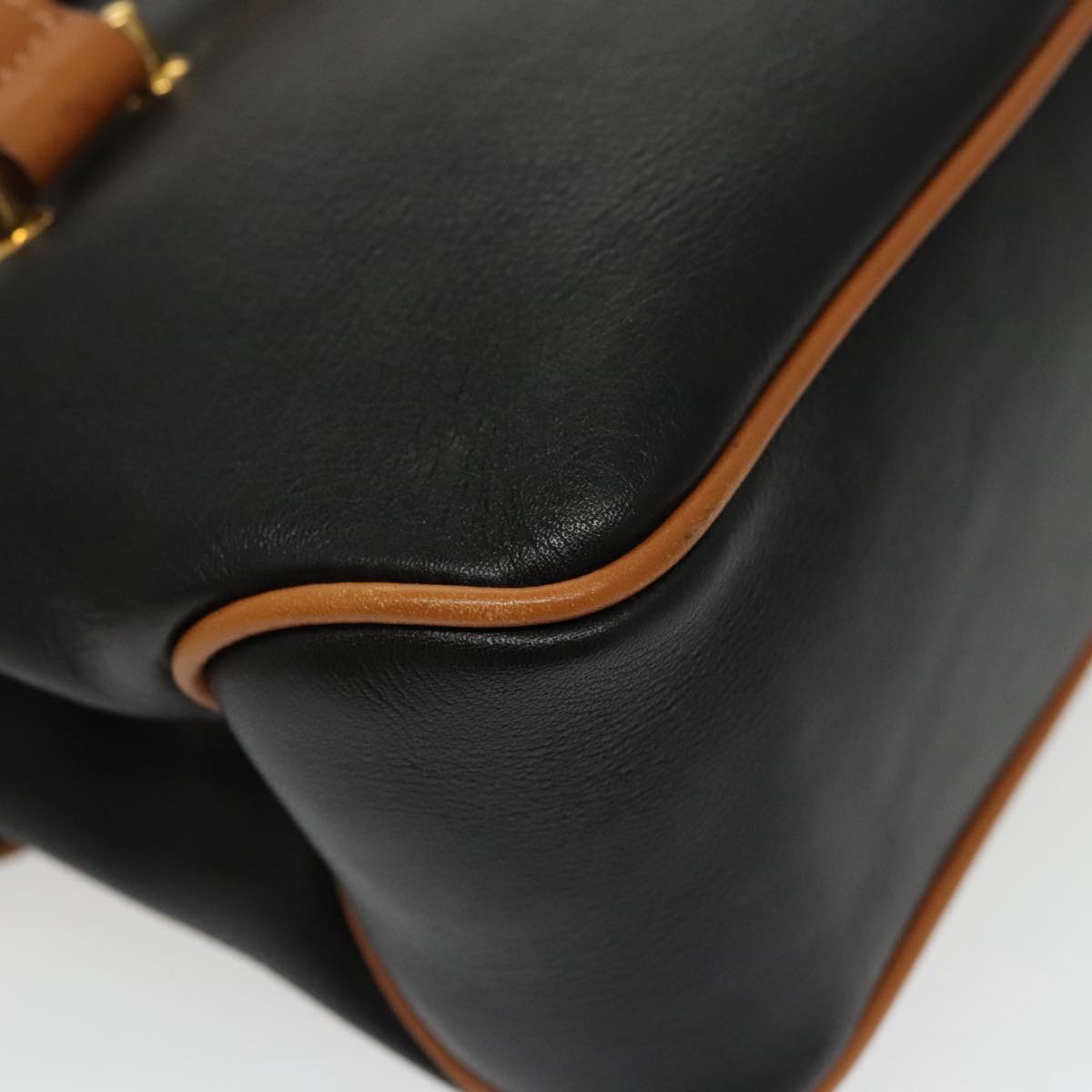 CELINE Hand Bag Leather Black Gold Auth bs19730