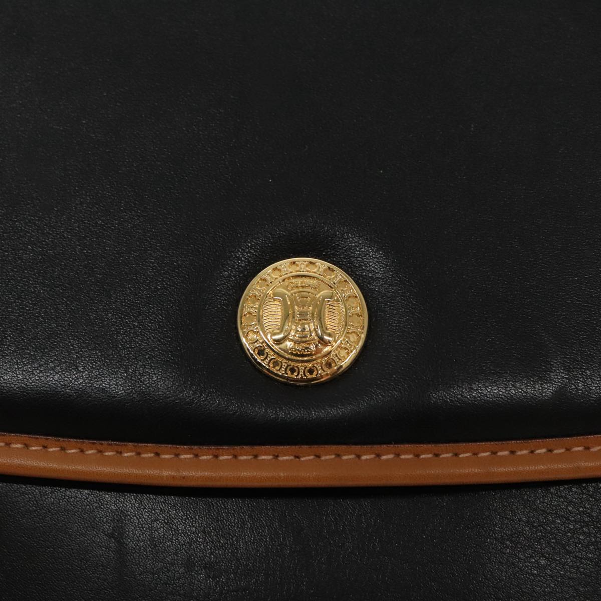 CELINE Hand Bag Leather Black Gold Auth bs19730