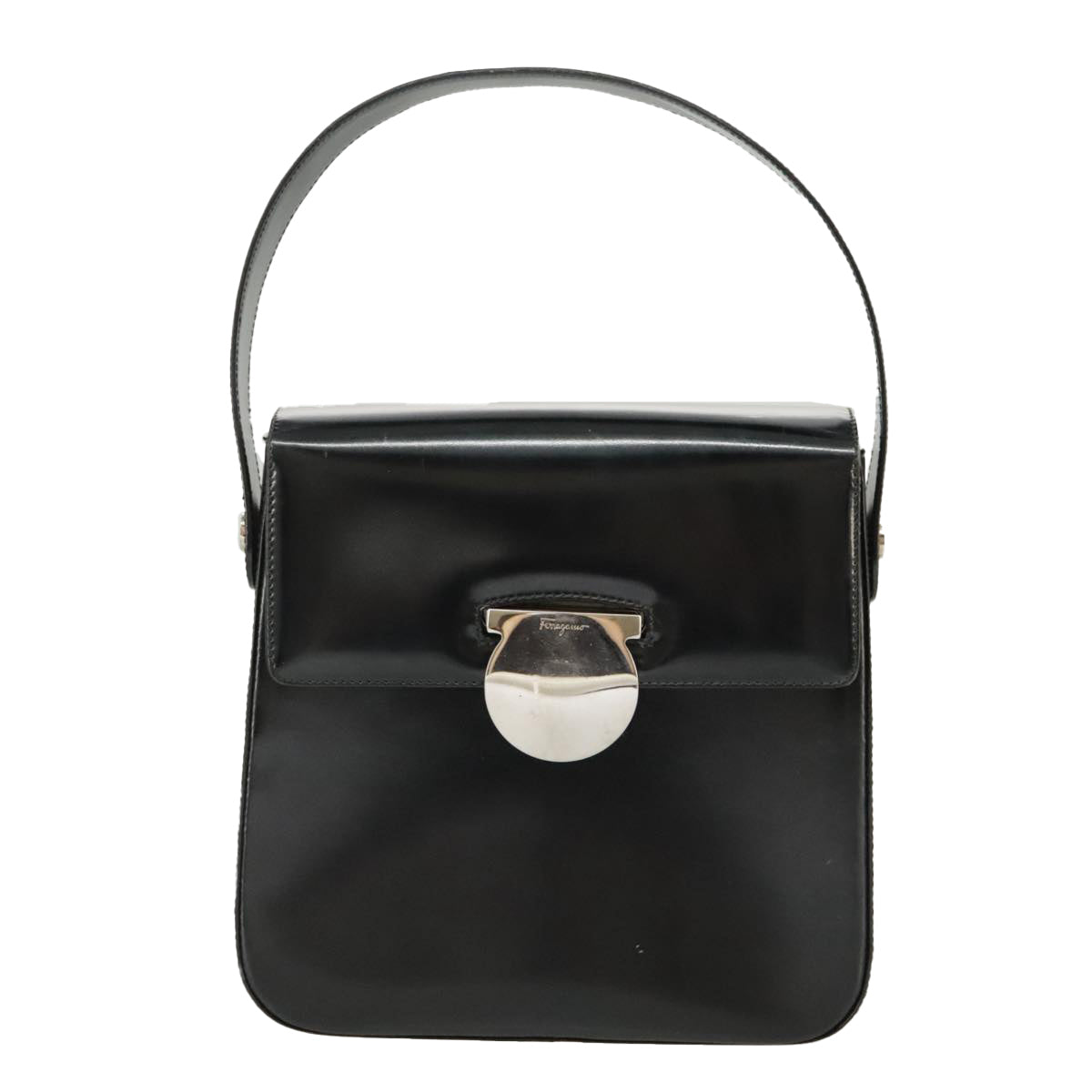 Salvatore Ferragamo Hand Bag Leather 2way Black Silver Auth bs19766