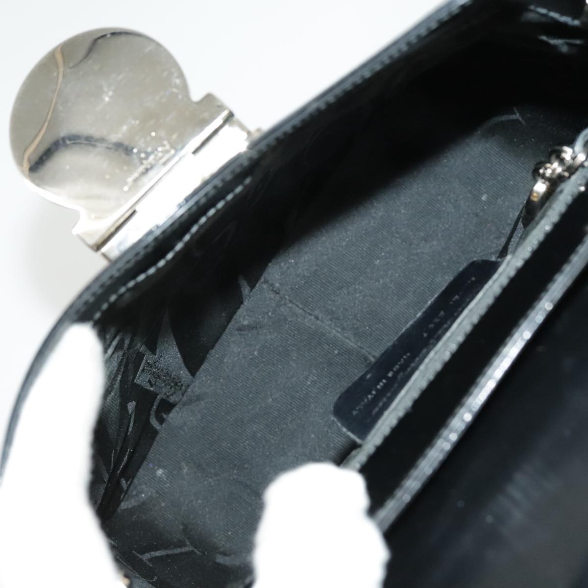 Salvatore Ferragamo Hand Bag Leather 2way Black Silver Auth bs19766