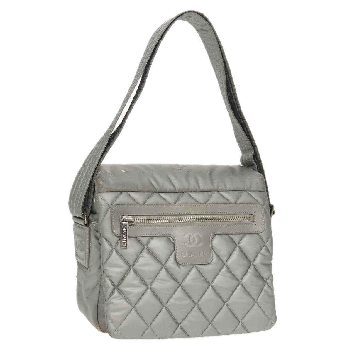 CHANEL Coco Cocoon Shoulder Bag Silver CC Auth bs19808