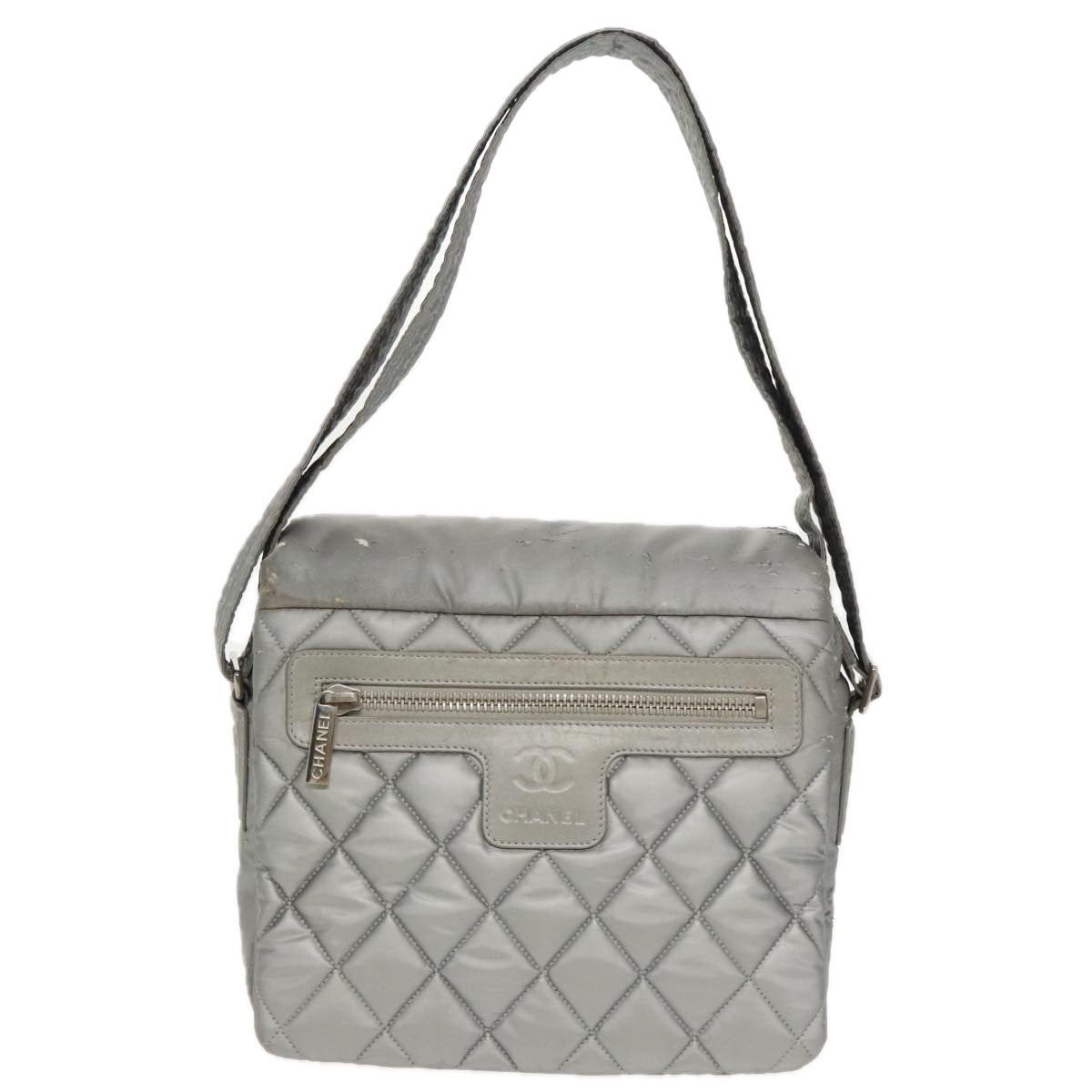 CHANEL Coco Cocoon Shoulder Bag Silver CC Auth bs19808