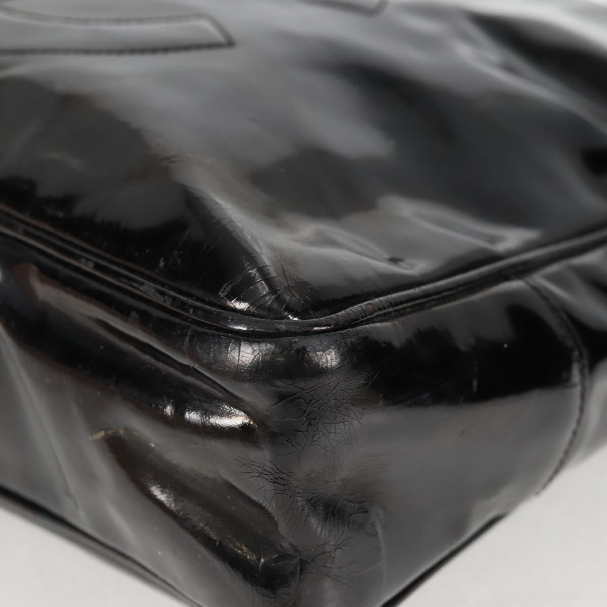 CHANEL Tote Bag Patent Leather Black Gold CC Auth bs19813
