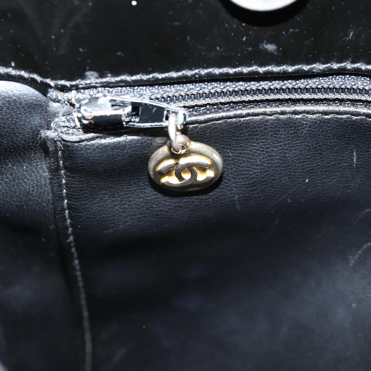 CHANEL Tote Bag Patent Leather Black Gold CC Auth bs19813