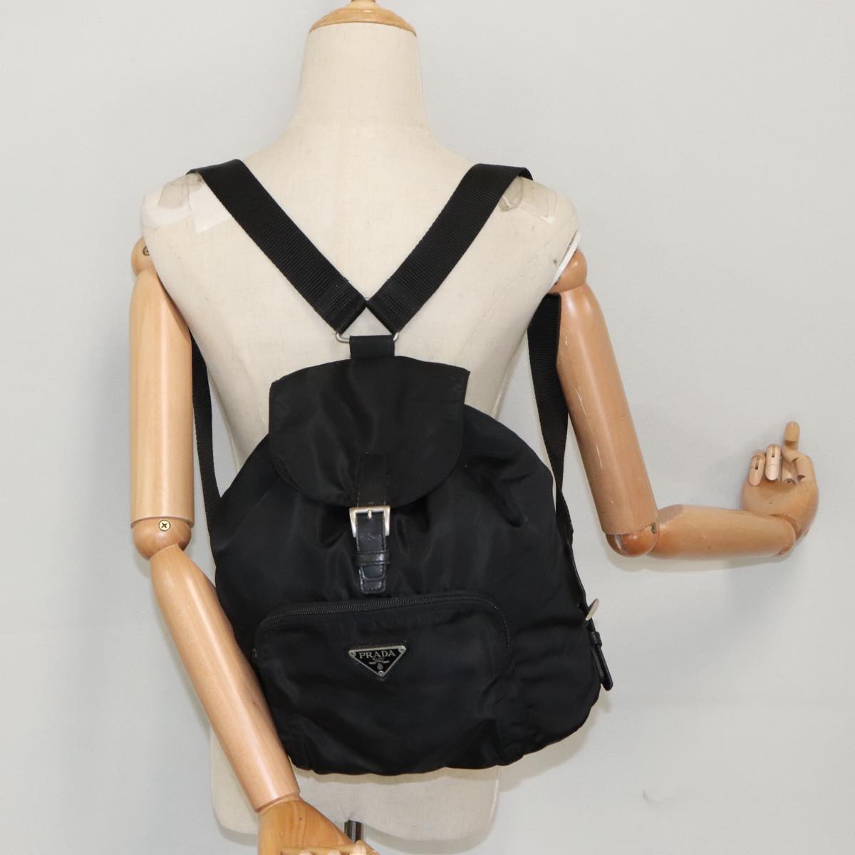 PRADA Backpack Nylon Black Silver Auth bs19849