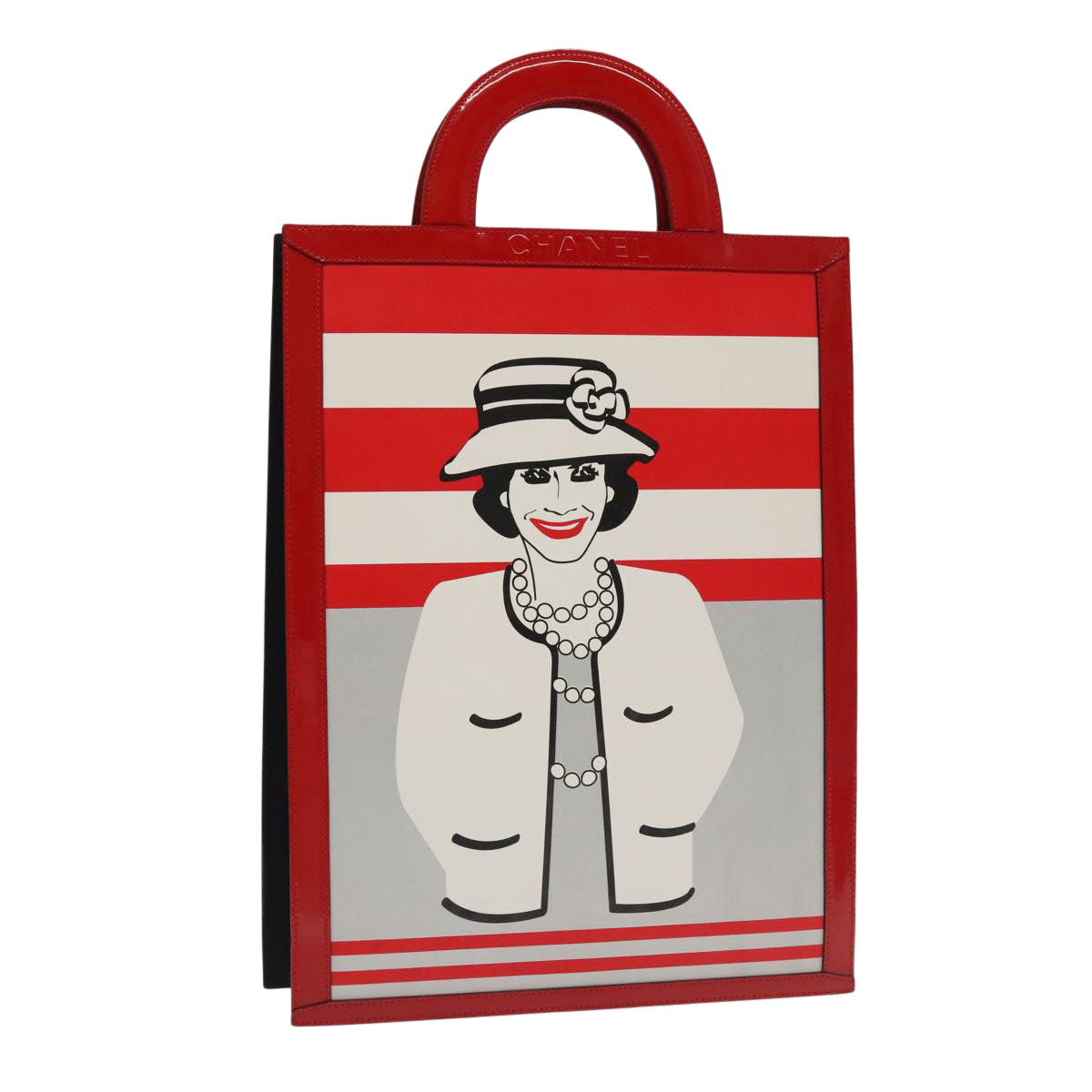 CHANEL Mademoiselle Choco Bar line Tote Bag Leather Red CC Auth bs19852V