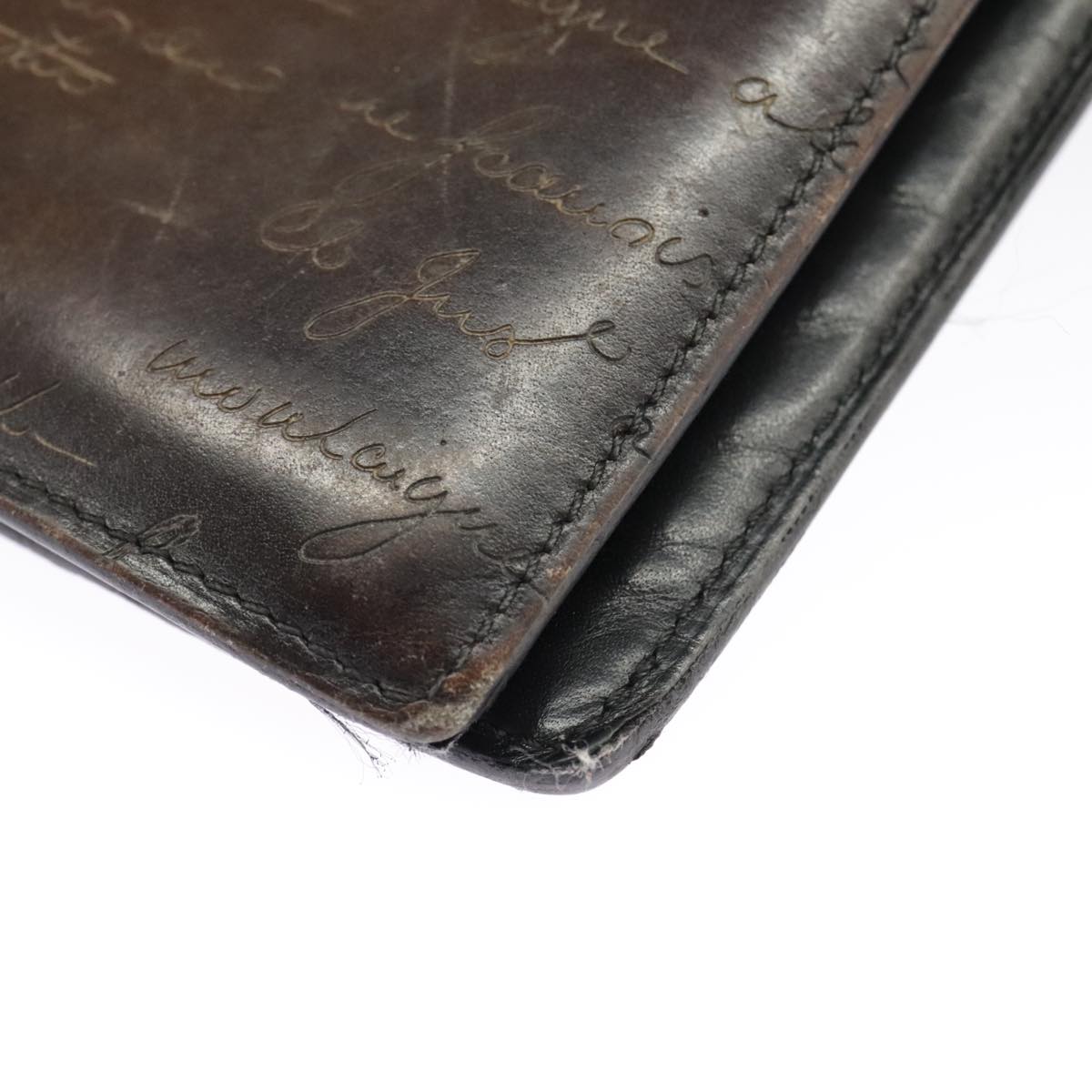 Berluti Calligraphy Long Wallet Leather Brown Auth bs19899