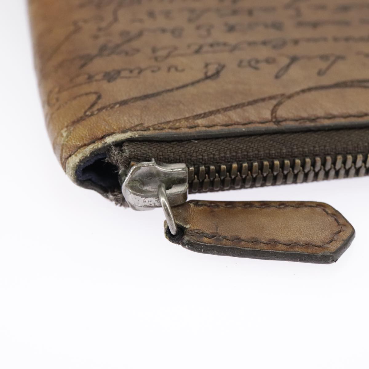Berluti Calligraphy Clutch Bag Leather Brown Auth bs19901