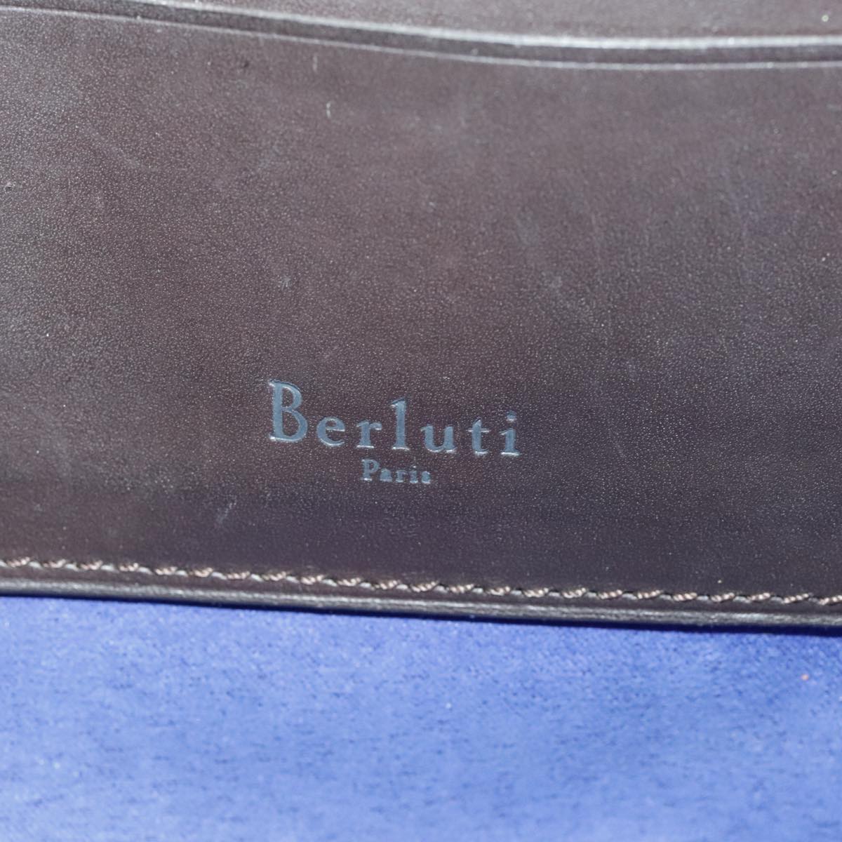 Berluti Calligraphy Clutch Bag Leather Brown Auth bs19901