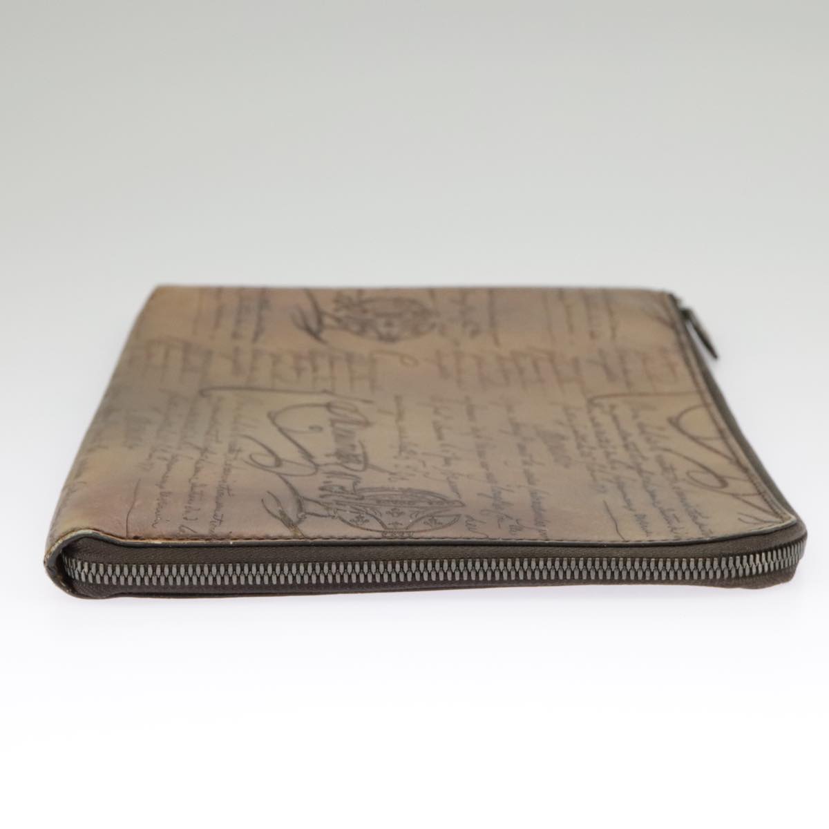Berluti Calligraphy Clutch Bag Leather Brown Auth bs19901
