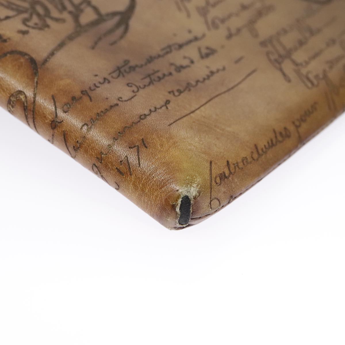 Berluti Calligraphy Clutch Bag Leather Brown Auth bs19901