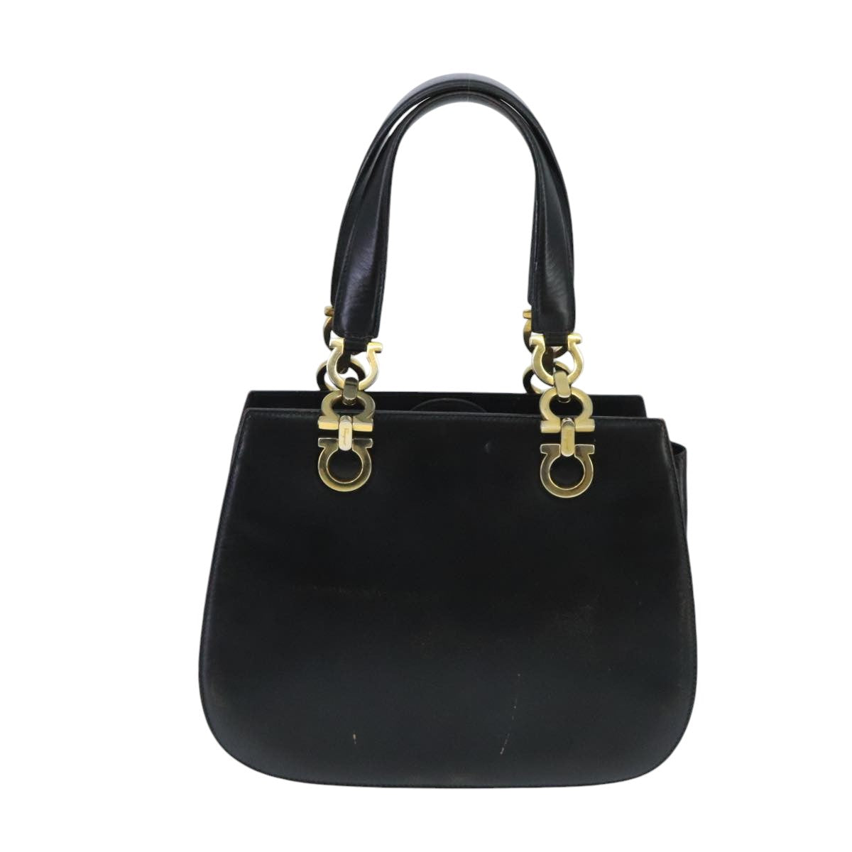 Salvatore Ferragamo Gancini Hand Bag Leather Black Gold Auth bs19985