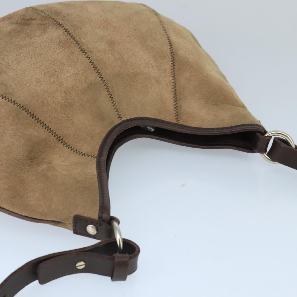 BURBERRY Blue Label Shoulder Bag Suede Brown Silver Auth bs20013