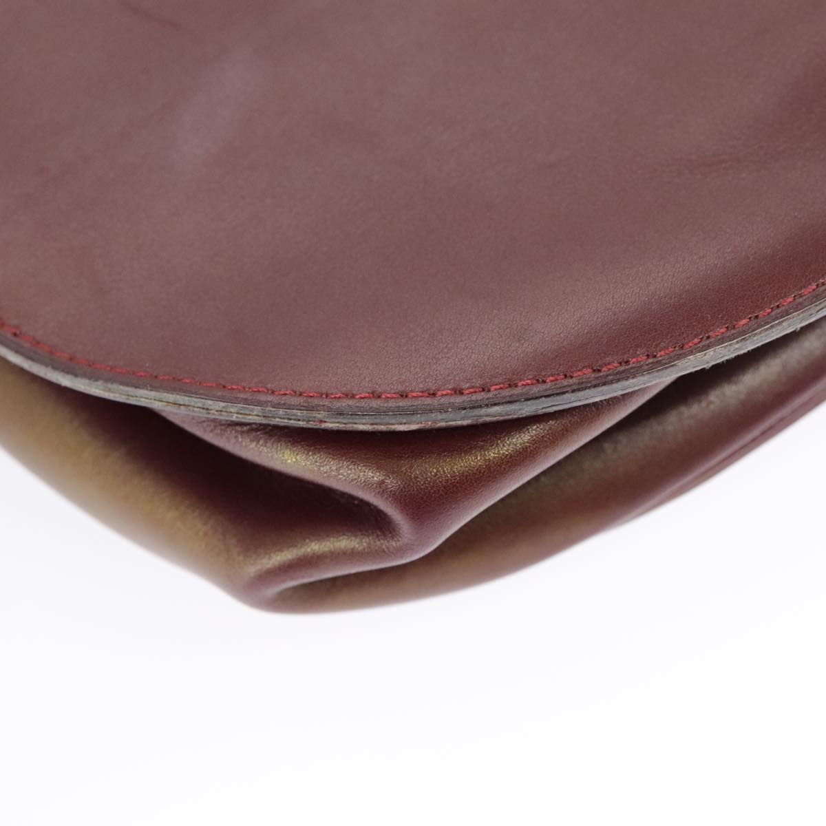 Christian Dior Shoulder Bag Leather Bordeaux Gold Auth bs20076