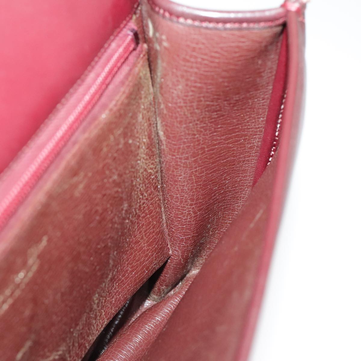 Christian Dior Shoulder Bag Leather Bordeaux Gold Auth bs20076