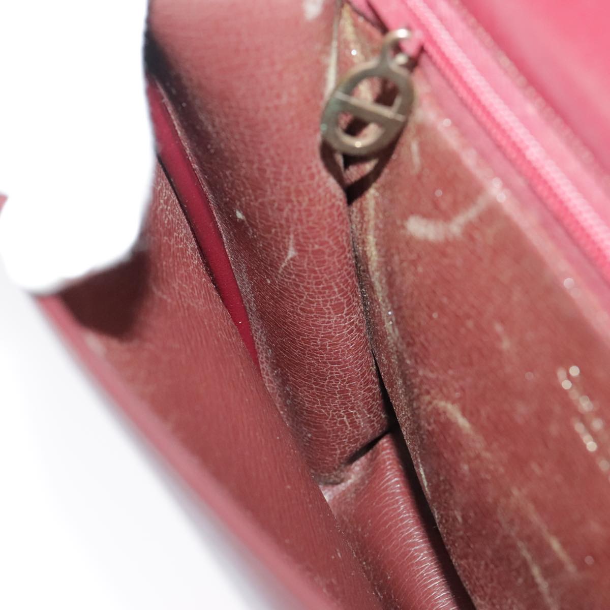 Christian Dior Shoulder Bag Leather Bordeaux Gold Auth bs20076