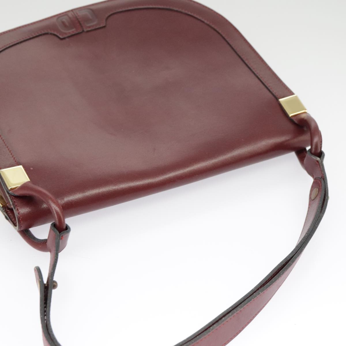 Christian Dior Shoulder Bag Leather Bordeaux Gold Auth bs20076