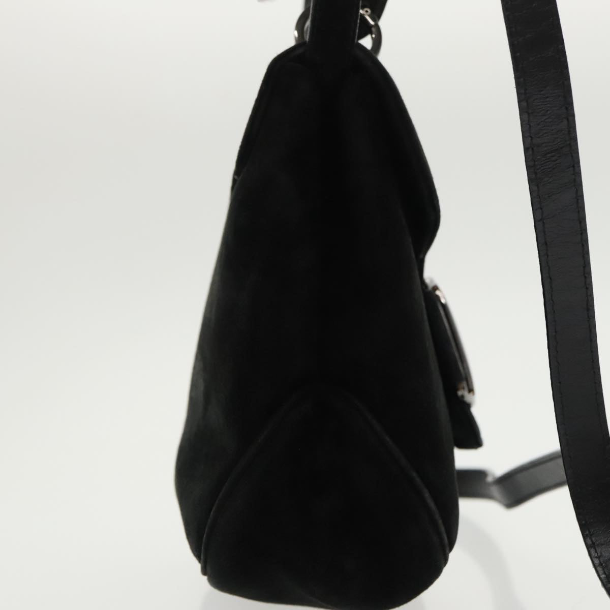 Salvatore Ferragamo Hand Bag Suede 2way Black Silver Auth bs20078