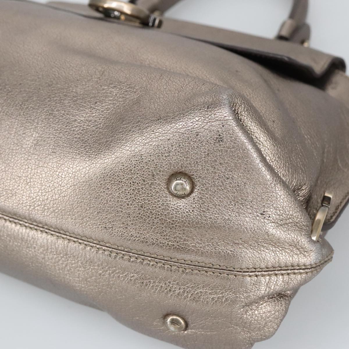 Salvatore Ferragamo Gancini Hand Bag Leather 2way Silver Auth bs20081