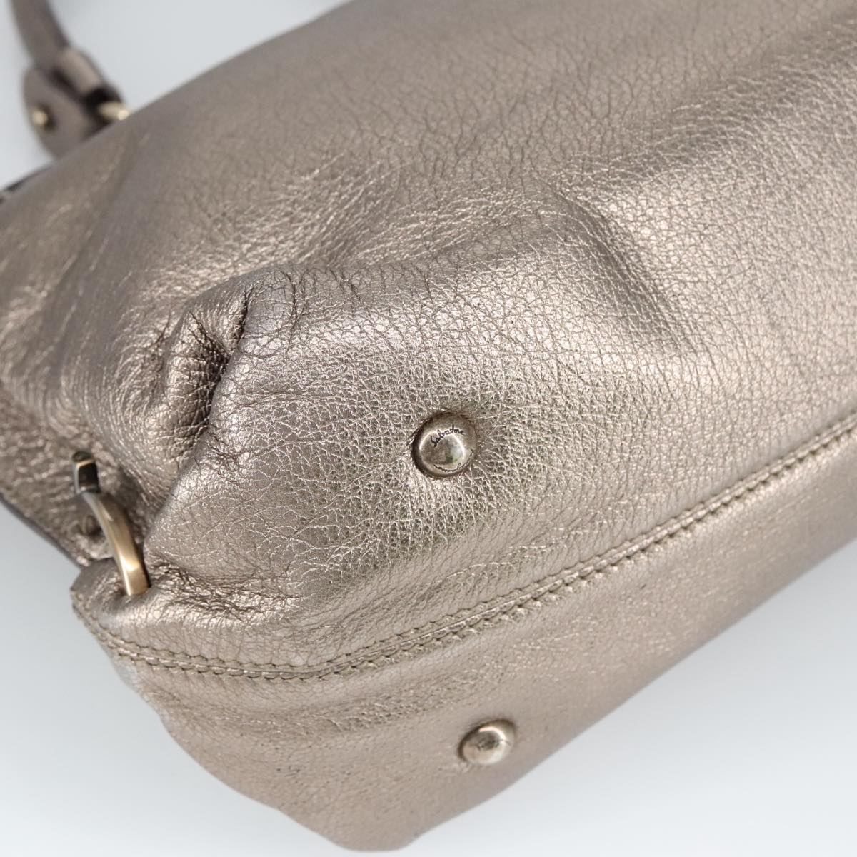 Salvatore Ferragamo Gancini Hand Bag Leather 2way Silver Auth bs20081