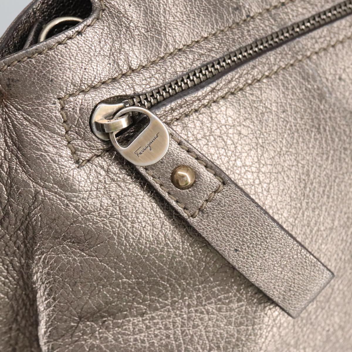 Salvatore Ferragamo Gancini Hand Bag Leather 2way Silver Auth bs20081