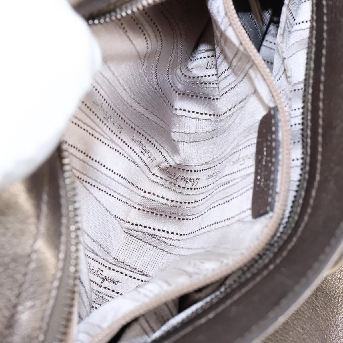 Salvatore Ferragamo Gancini Hand Bag Leather 2way Silver Auth bs20081