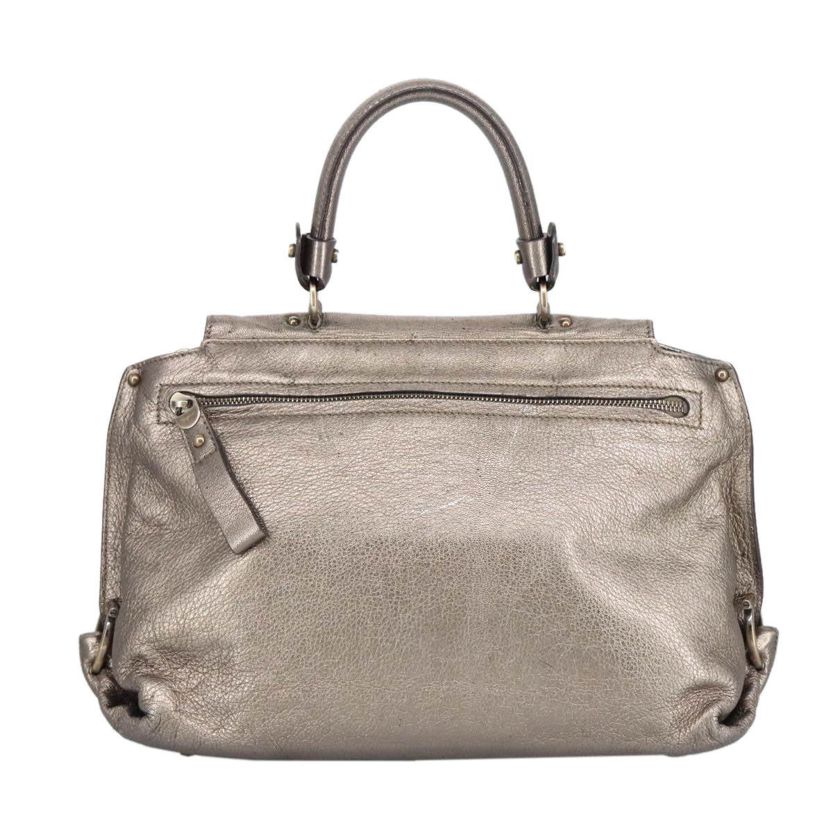 Salvatore Ferragamo Gancini Hand Bag Leather 2way Silver Auth bs20081
