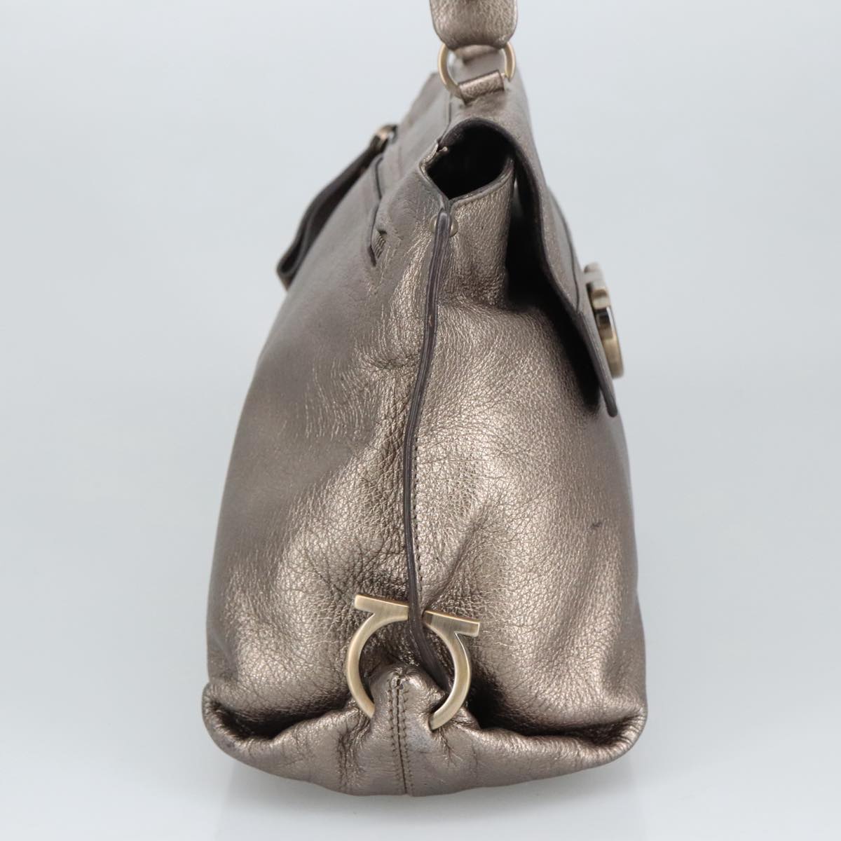 Salvatore Ferragamo Gancini Hand Bag Leather 2way Silver Auth bs20081