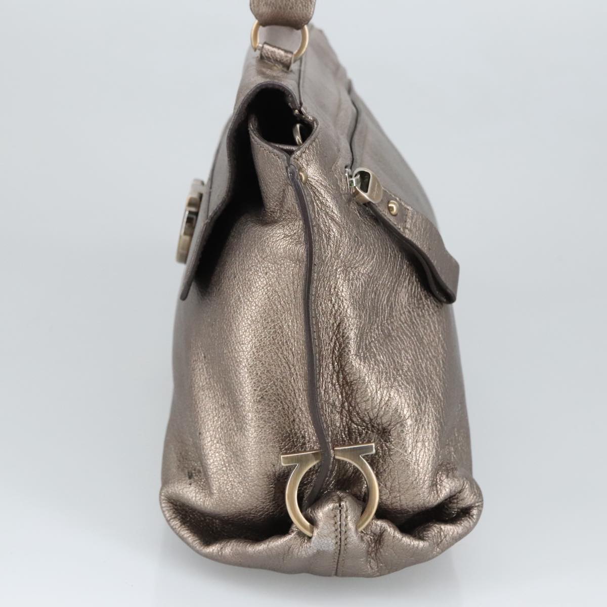 Salvatore Ferragamo Gancini Hand Bag Leather 2way Silver Auth bs20081