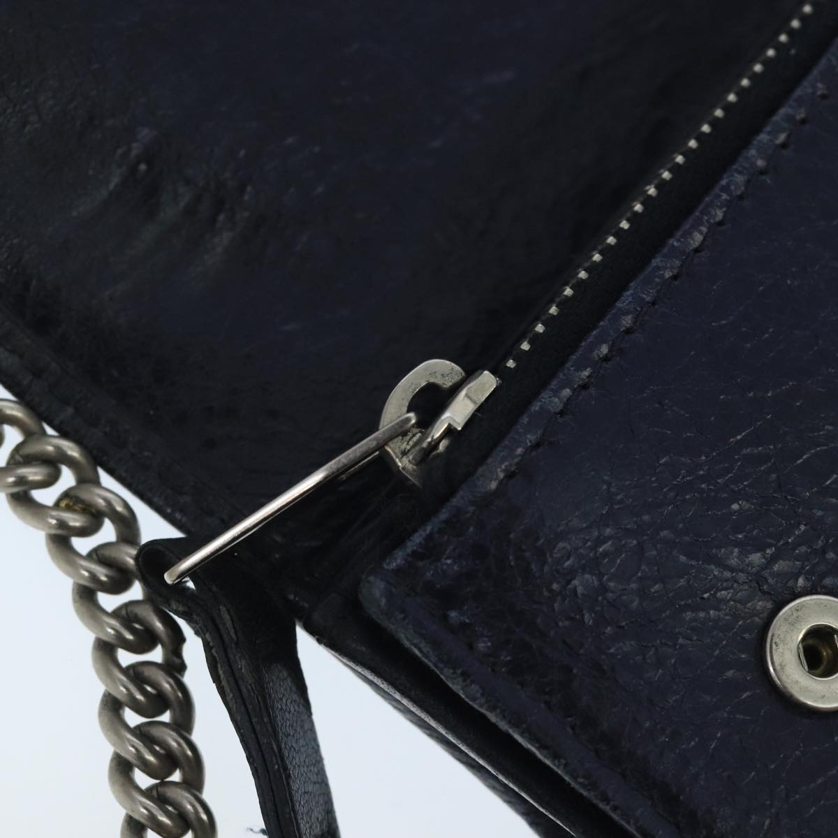 BALENCIAGA Long Wallet Leather Navy Silver Auth bs20089
