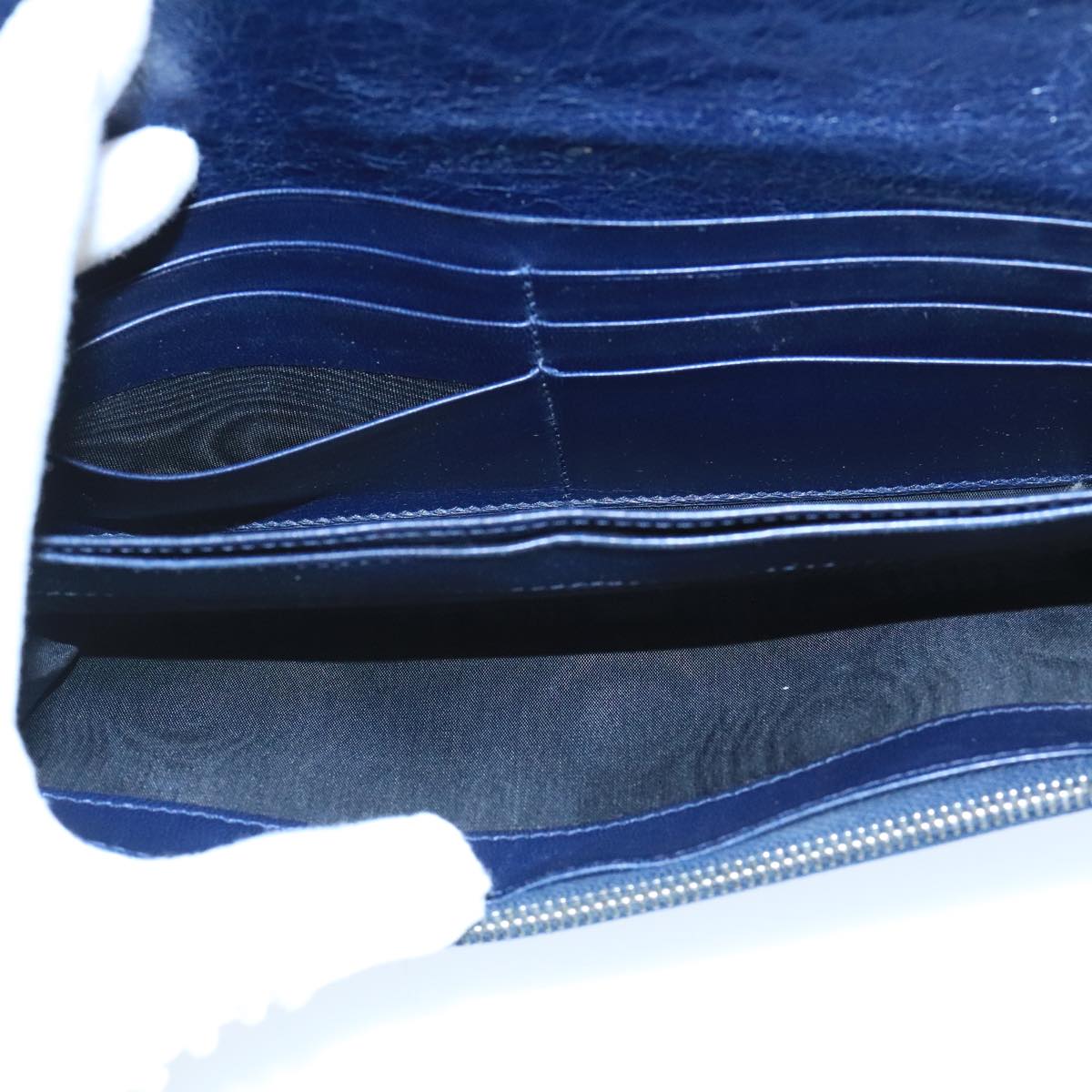 BALENCIAGA Long Wallet Leather Navy Silver Auth bs20089