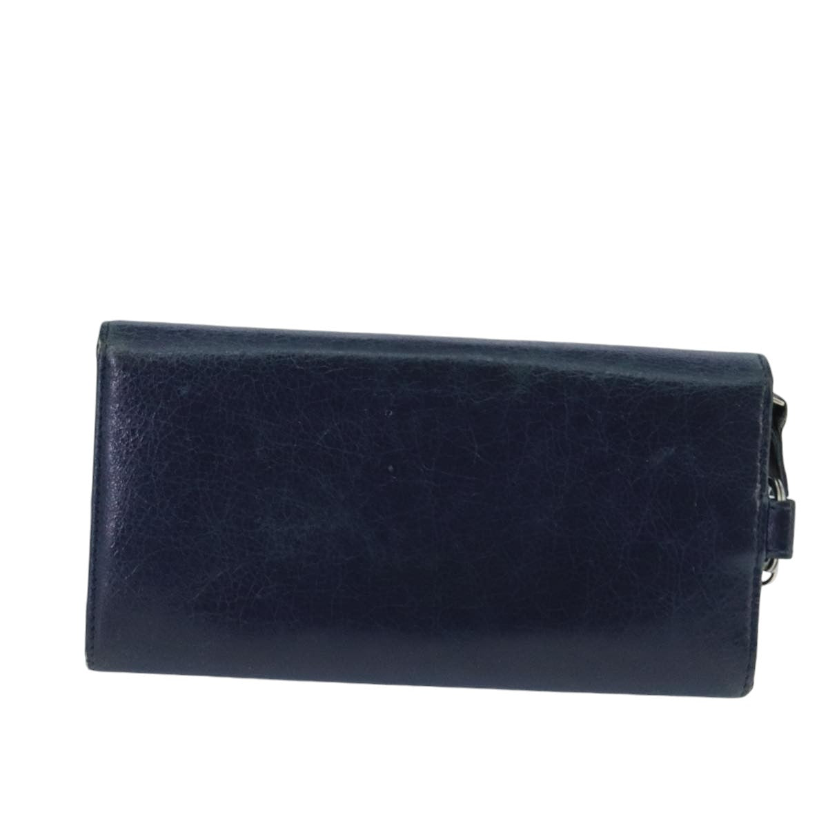 BALENCIAGA Long Wallet Leather Navy Silver Auth bs20089