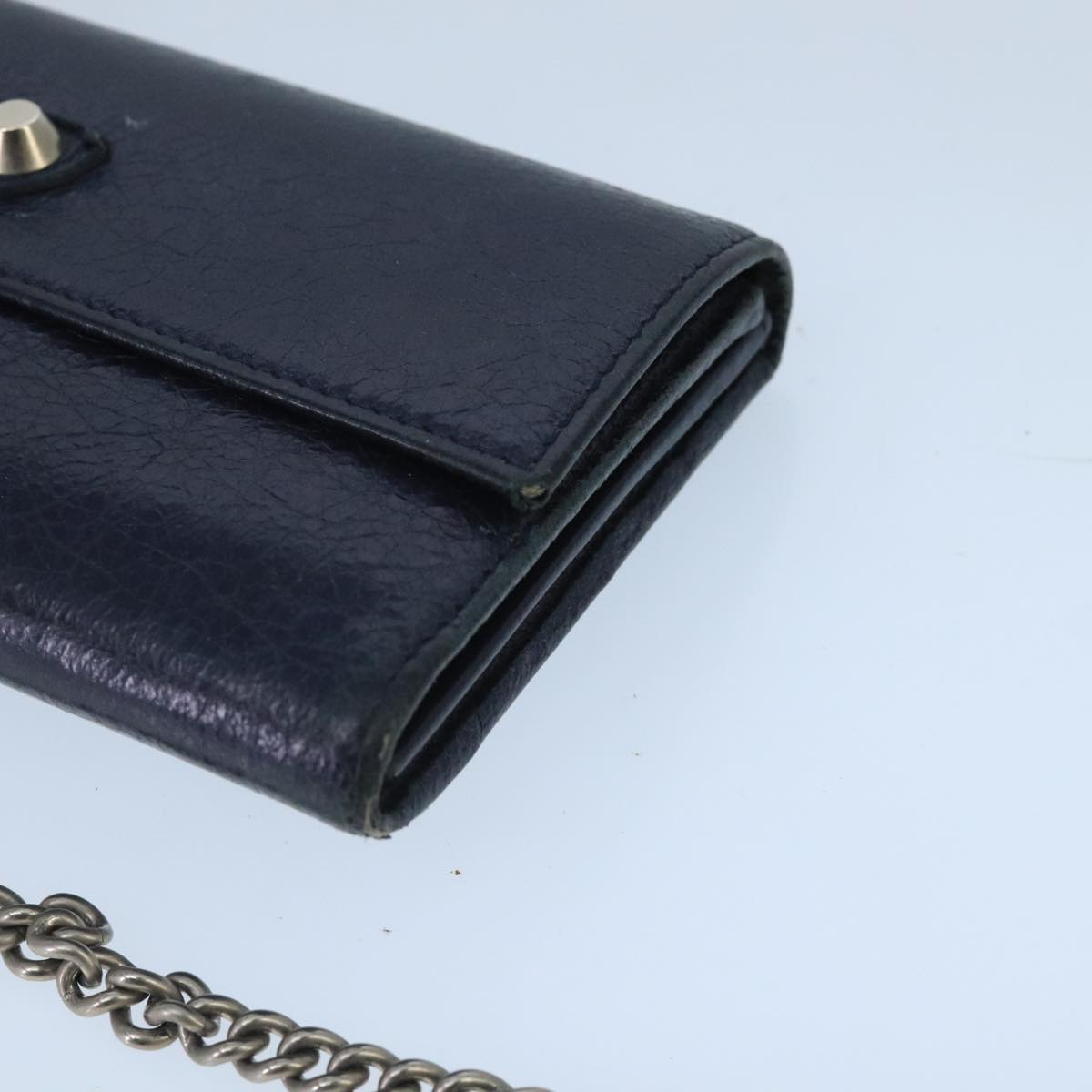 BALENCIAGA Long Wallet Leather Navy Silver Auth bs20089