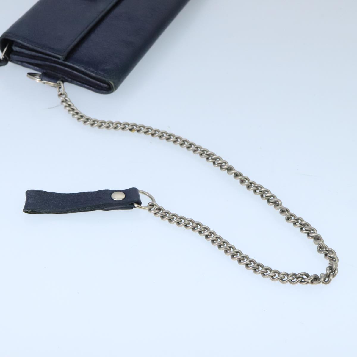 BALENCIAGA Long Wallet Leather Navy Silver Auth bs20089