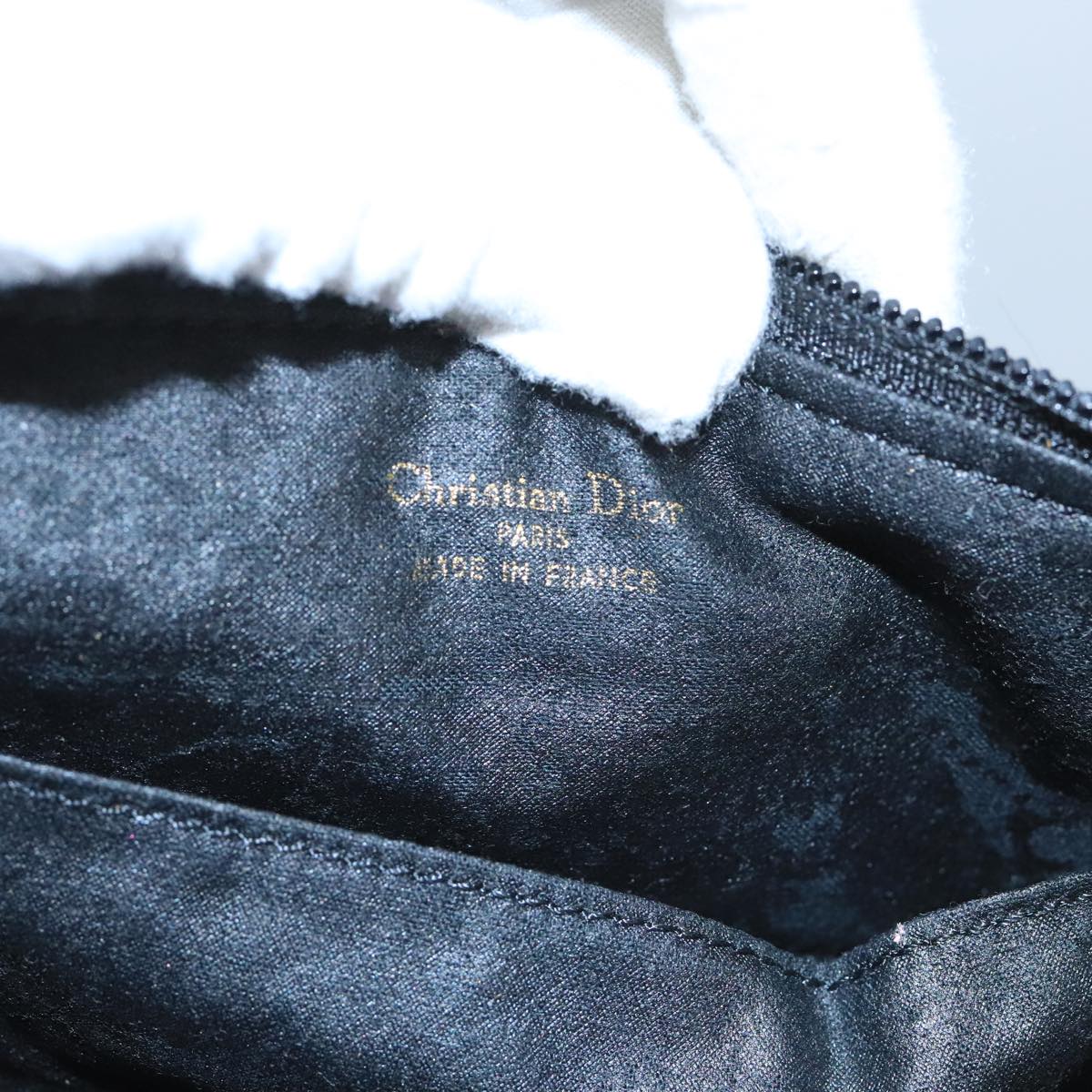 Christian Dior Canage Pouch Nylon Black Gold Auth bs20096