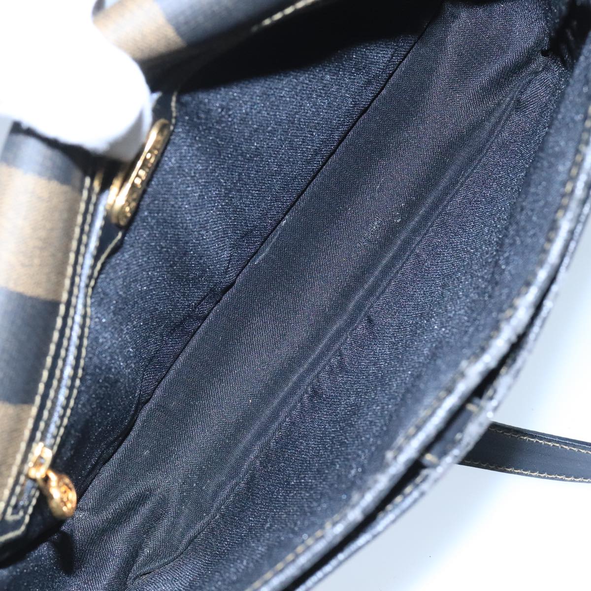FENDI Pecan Canvas Shoulder Bag Brown Black Auth bs20143