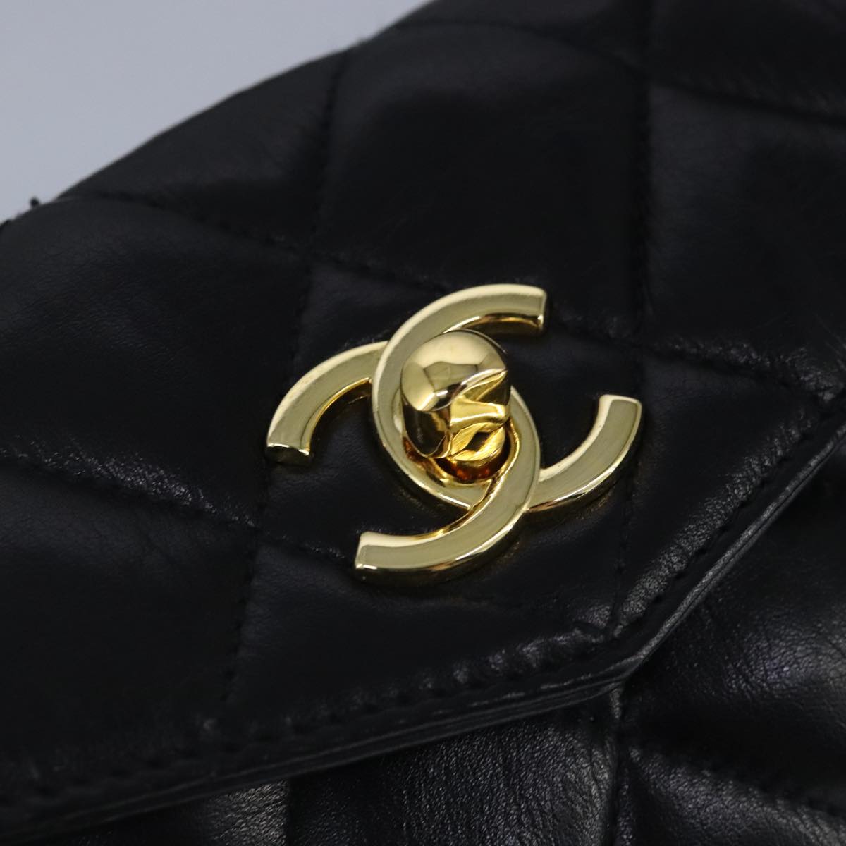 CHANEL Matelasse Chain Waist bag Lamb Skin Black Gold CC Auth bs20175