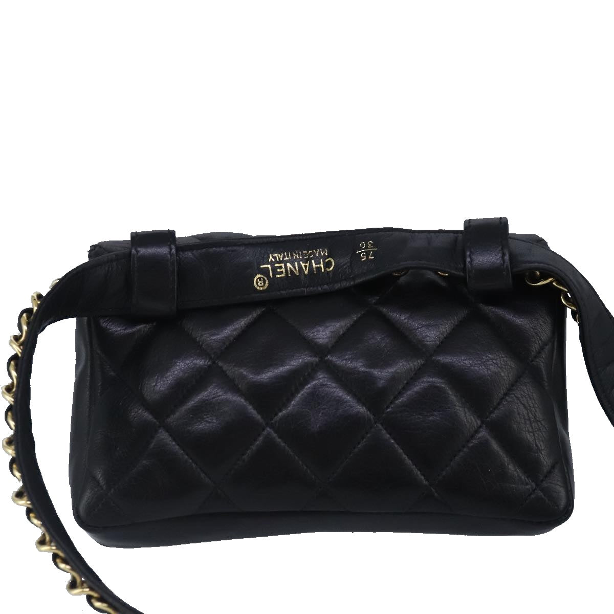 CHANEL Matelasse Chain Waist bag Lamb Skin Black Gold CC Auth bs20175