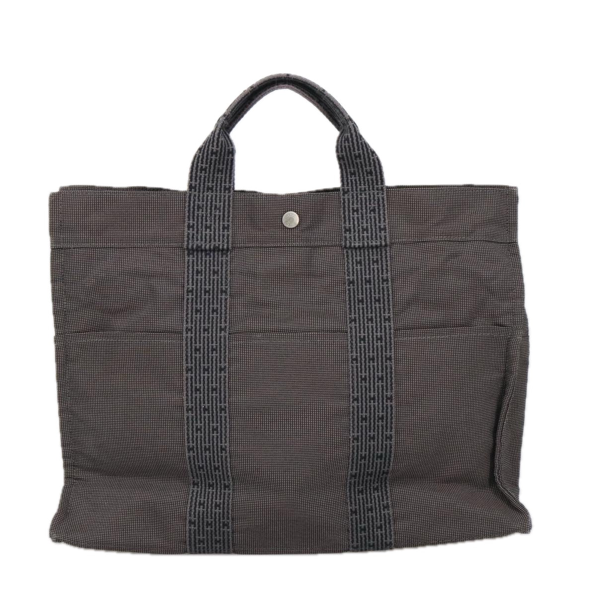 HERMES Her Line MM Tote Bag Canvas Gray Silver Auth bs20269