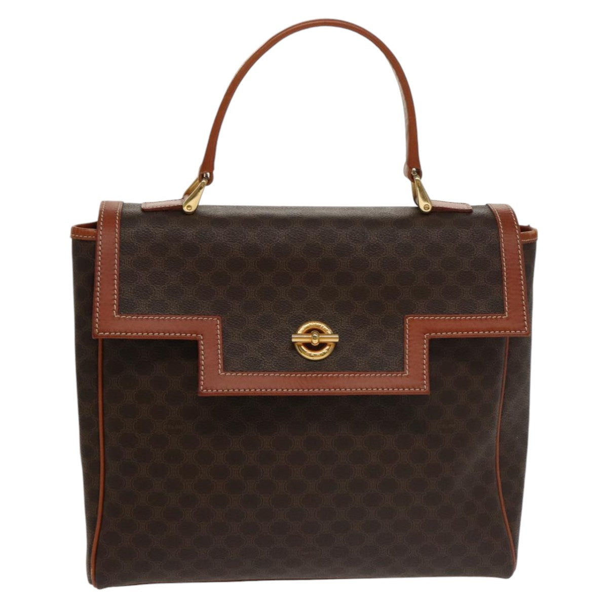 CELINE Macadam Canvas Hand Bag PVC Leather Brown Gold Auth bs20273